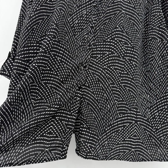 Catherines Top Women 3X Petite Black White Roll Tab Sleeves Button Up Office - Picture 4 of 11